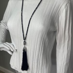 Chico's necklace signed costume jewelry faceted gray beads smokey quartz pendant